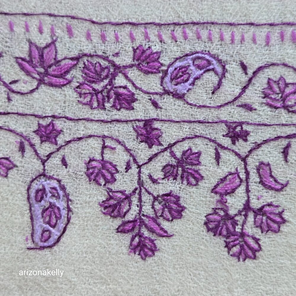 NWOT Cashmere Lightweight Scarf with Purple Embroidery - Picture 10 of 11